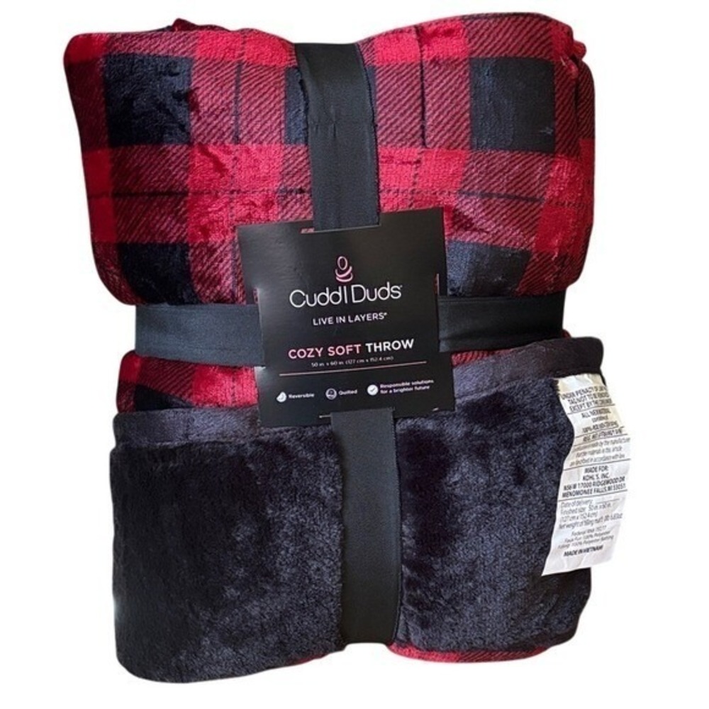 Cuddl Duds Cozy Throw Blanket 50x60 Red Buffalo Plaid Lodge Cabin Soft NEW